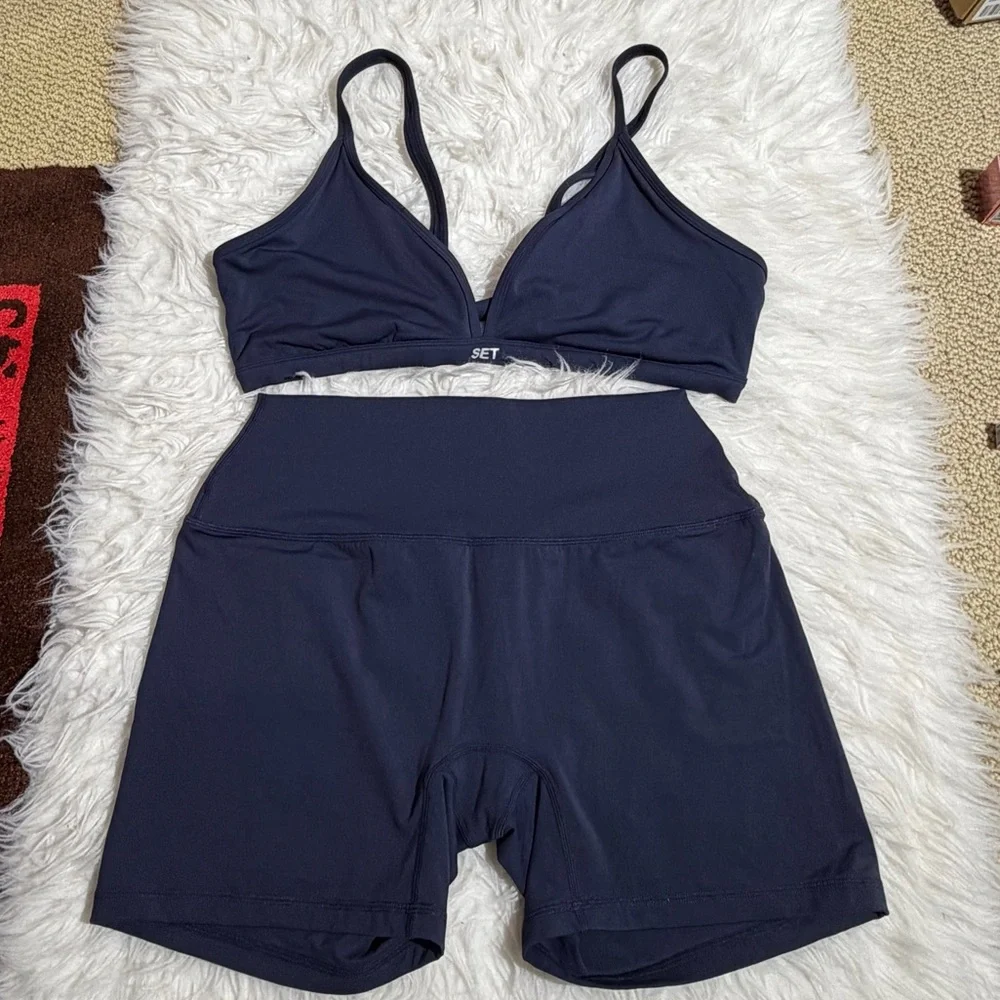 SET Active XL / XXL Navy Blue Matching Workout Set Sports Bra Shorts Airluxe